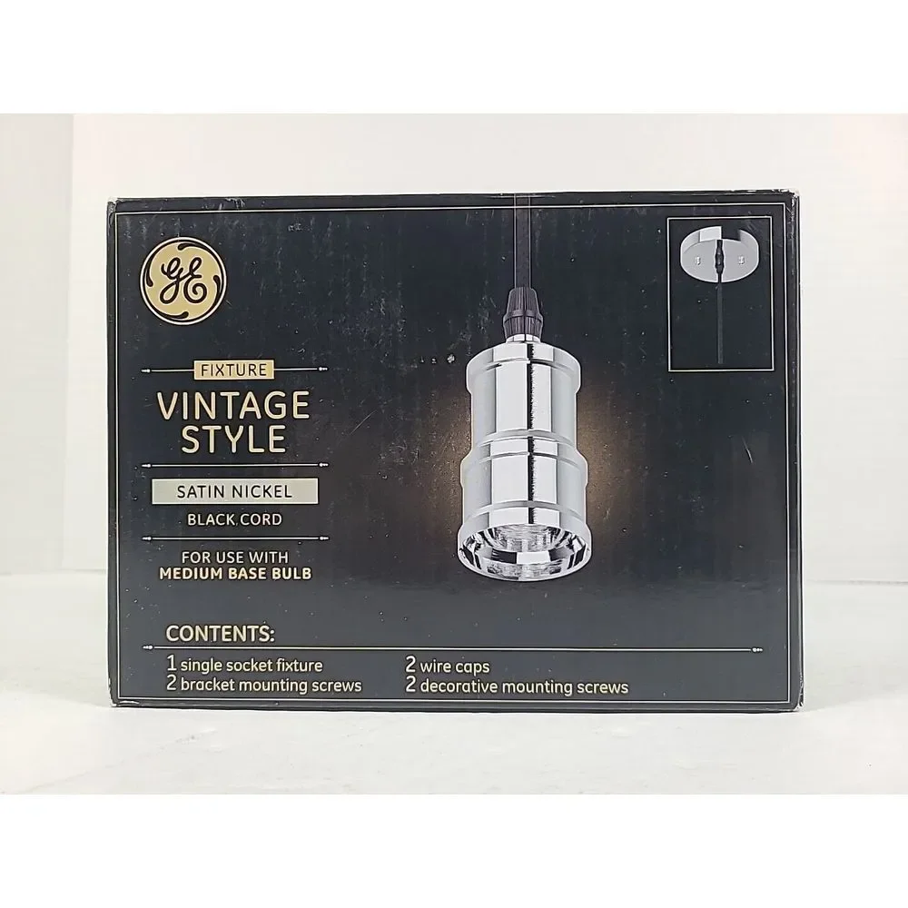 GE Vintage Style Satin Nickel,‎ Black, Gun Metal Light Bulb Pendant Fixture